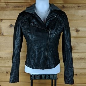 Pleather Black Hooded Jacket